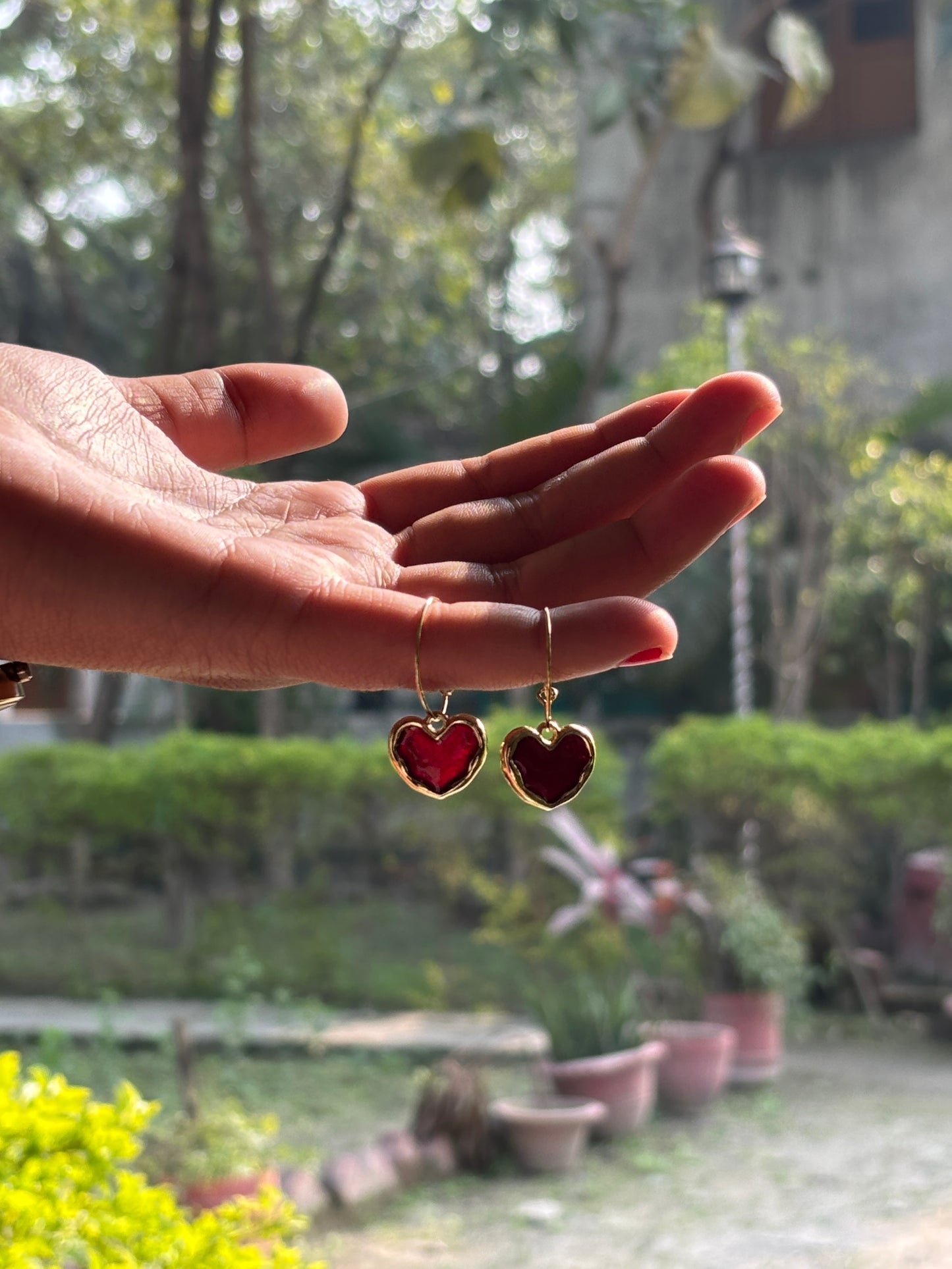 Red Colour Heart Shaped Antique Earring