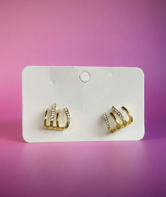 Triple-Row Golden Claw Studs