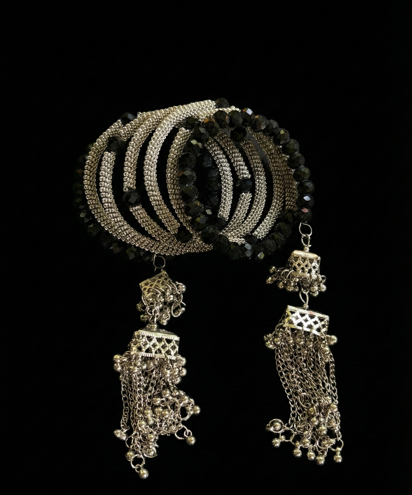 Oxidized Silver Banglest with Jhumka Latkans.