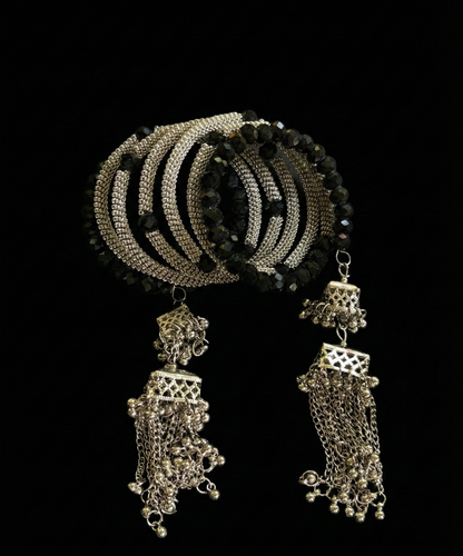 Oxidized Silver Banglest with Jhumka Latkans.