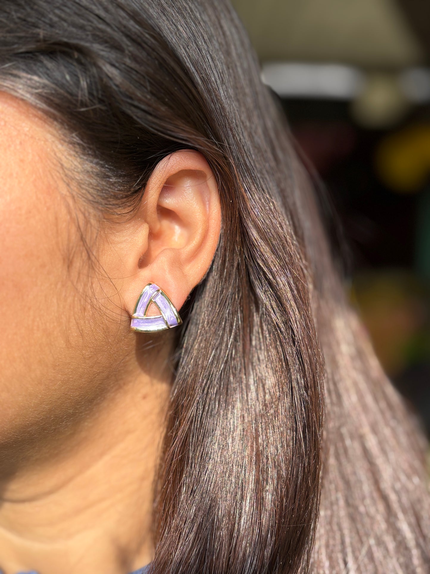 Geometric Enamel Triangle Stud Earrings.