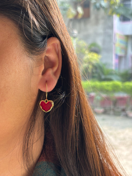 Red Colour Heart Shaped Antique Earring