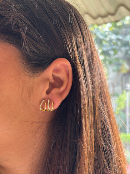 Triple-Row Golden Claw Studs