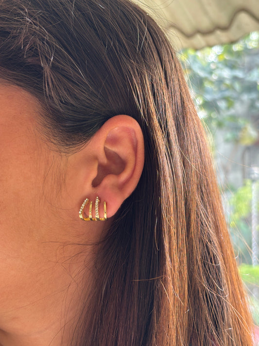 Triple-Row Golden Claw Studs