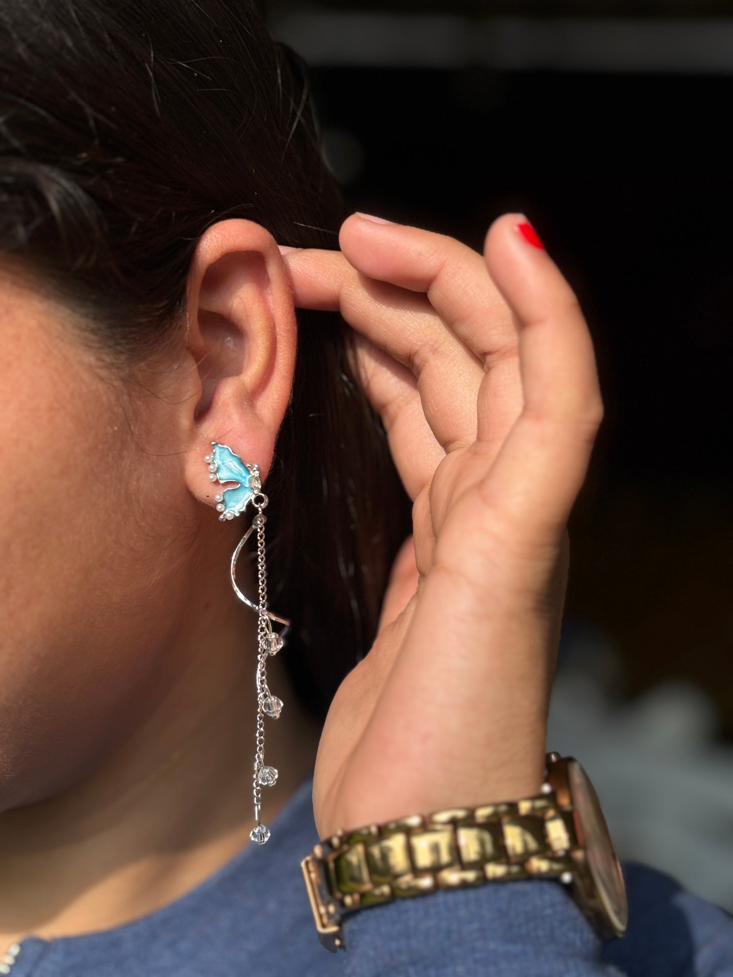 Midnight Teal Butterfly Earring