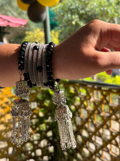 Oxidized Silver Banglest with Jhumka Latkans.