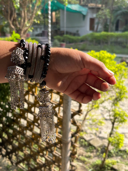 Oxidized Silver Banglest with Jhumka Latkans.