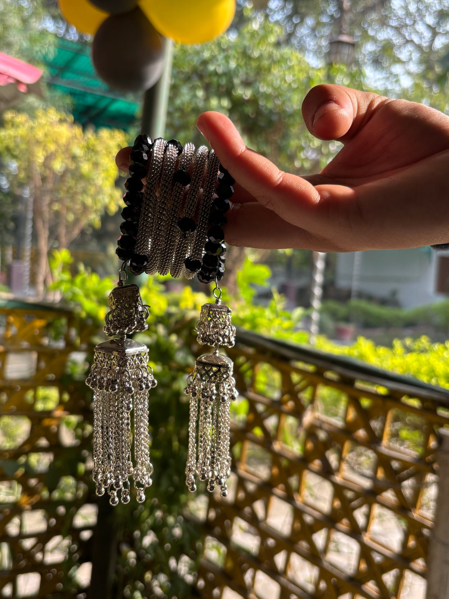 Oxidized Silver Banglest with Jhumka Latkans.